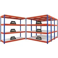 PROREGAL Mega Deal 4x Schwerlastregal Dino HxBxT 180x200x60cm 4 Melamin-Ebenen 16mm Fachlast 500kg Blau/Orange