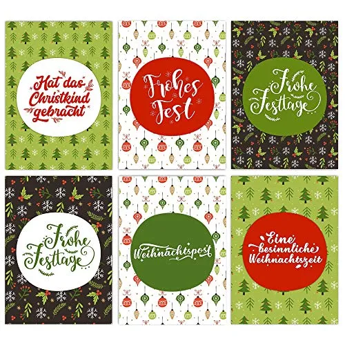 Papierdrachen Weihnachtskarten Set - 12 liebevoll gestaltete Postkarten zu Weihnachten - Kunstdruck zum Verschicken, Pakete dekorieren und Sammeln - Karten Set 3 - Rot-grün