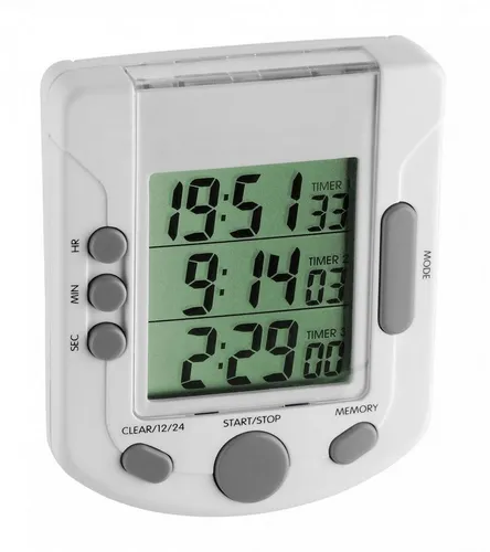 TFA Timer 38.2020 Triple Time digital - Wecker mit 3 unabhängigen Timern, ideal für Küche oder Sport. Magnetisch für einfache Befestigung an Metalloberflächen und mit Stoppuhr-Funktion.