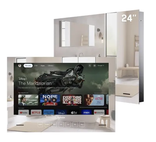 SYLVOX Smart Mirror Badezimmer Fernseher 24 Zoll FHD - Fernseher & Heimkino: Wasserdichter 24 Zoll TV-Spiegel mit Google Assistant für unterhaltsame Badmomente und einfache Installation – kein Stress!