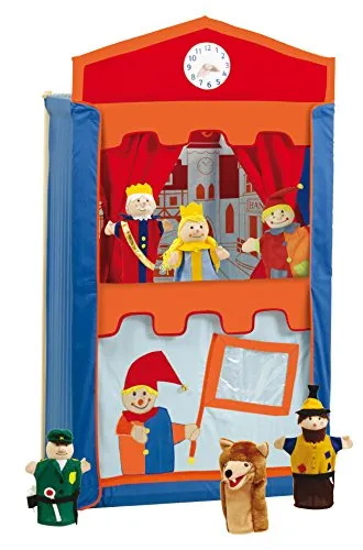 roba Kasperletheater - Puppentheater inkl. 6 Handpuppen, freistehend aus Massivholz, fördert kreative Rollenspiele und macht Kinder zu kleinen Theaterstars