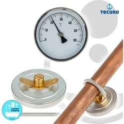 Bi-metall Ø 63 Mm Anlegethermometer 0 - 60°c Metallausführung Mit Klemmfeder - Tecuro