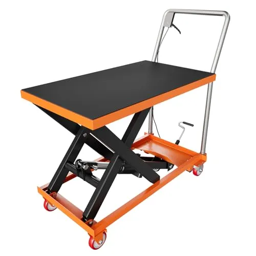 Hydraulischer Hubtischwagen 500 lbs – Stabil & Manövrierfähig - Robuster Hubtischwagen mit 500 lbs Tragfähigkeit und 72 cm Hubhöhe. Ideal für sicheres Materialhandling dank rutschfester Matte und präziser Feststellbremse.