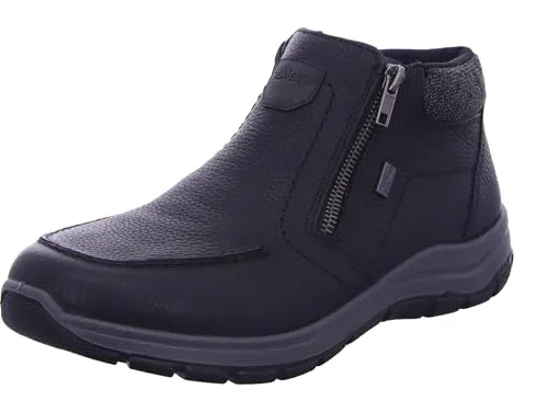 RIEKER Winterboots Herren Gr. 45 - Schwarz-Grau, Leder - Wanderschuhe aus wasserabweisendem Leder mit atmungsaktiver RiekerTEX-Membran und warmem Schurwollfutter. Komfortabel dank zwei praktischer Reißverschlüsse und herausnehmbarer, gepolsterter Innensohle.