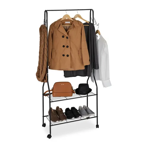 relaxdays Rollgarderobe mit Ablage & Haken, schwarz in schwarz von Relaxdays