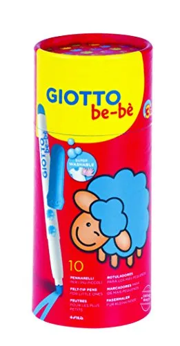 GIOTTO be-bè super auswaschbare Fasermaler, Jumbo Spitze, 5 mm, Runddose aus Karton, 10 sortierte Farben