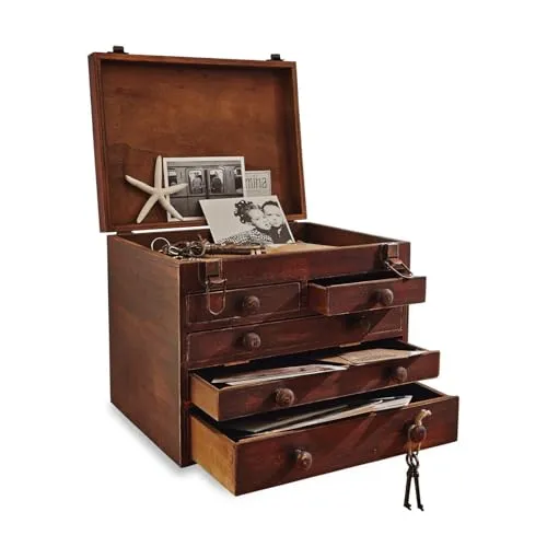 Loberon Tischsekretär Clearfield - Aufbewahrungsbehälter mit Deckel, nostalgische Verschlüsse und Schübe in verschiedenen Größen im charmanten Used-Look, nachhaltig und langlebig.