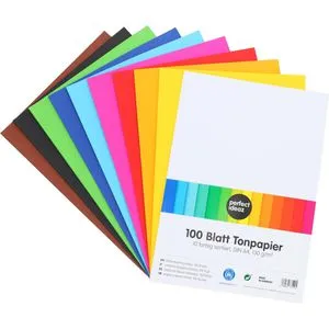 perfect ideaz - 100 Blatt Tonpapier DIN-A4, 10 Farben, 130 g/m², Made in Germany, Blauer Engel zertifiziert