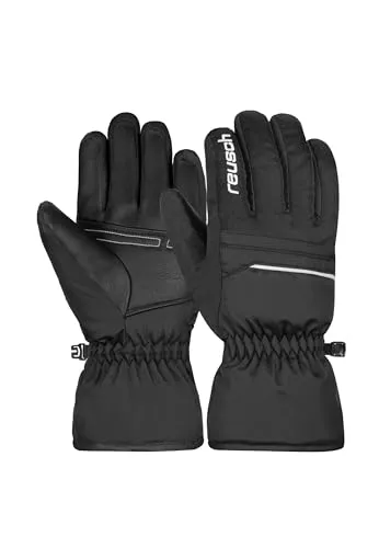 Reusch Alan Junior Skihandschuhe schwarz/weiß (7701) - Warme Skihandschuhe für Kinder, atmungsaktiv und winddicht, perfekt für kalte Tage auf der Piste. Mit farbenfrohem Design und hohem Tragekomfort.