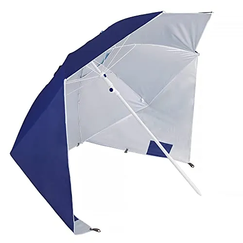 SPRINGOS Strandzelt Strandmuschel m. Seitenwänden max. Höhe 220 cm Innentaschen Erdspieße (Dunkelblau-Grau)