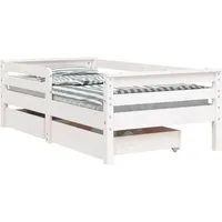 vidaXL Kinderbett mit Schubladen Weiß 70x140 cm - Betten für Kinder, aus massivem Kiefernholz gefertigt, mit praktischen Schubladen für mehr Stauraum und einem durchdachten Design für sicheres Ein- und Aussteigen.