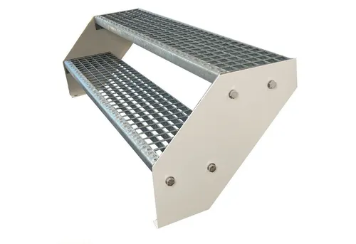 Kaminbau Mierzwa Außentreppe Premium Treppe Weiß Höhe Verstellbar, für Geschosshöhen bis 38 cm, Stufen Gitterroststufen nach DIN 24531, (Höhe 38 cm, Breite wählbar aus 60, 80, 100, 120, 140 cm), Gartentreppe Stahltreppe Wetterfest Rostfrei Feuer-Verzinkt Rutschfest