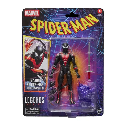 Marvel Legends Spider-Man Uncanny Nightcrawler Figur 15 cm - 15 cm große, gelenkige Actionfigur mit 5 Zubehörteilen, darunter 3 Hände, Schwert und Teleportationseffekt für spannenden Spielspaß.