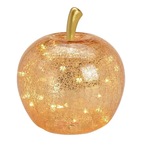 LED Dekofigur APFEL in Gold 12cm mit Timer Weihnachten Herbst-Deko beleuchtet