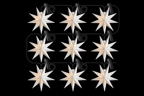 Sterntaler Sternenkette | 9 Zacker LED Weihnachtsstern Kette - Lichterkette mit 9 weißen 11,5 cm Sternen für drinnen und draußen, spritzwassergeschützt und mit Timer für stimmungsvolle Beleuchtung.