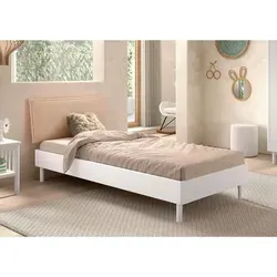 VIPACK Einzelbett 90x200 cm mit Lattenrost und Polsterkopfteil - Jugendbett aus massiver Buche, weiß lackiert mit trendigem Polsterkopfteil. Inklusive hochwertigem Lattenrost für optimalen Schlafkomfort.