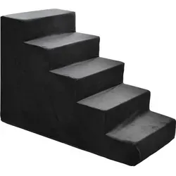 Hundetreppe Katzentreppe Haustiertreppe Aufstiegshilfe Plüschbezug 5 Stufen Schwarz Velvet - Schwarz