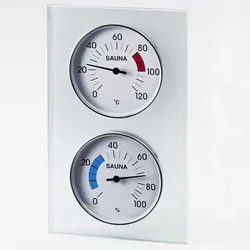 Infraworld Klimamessstation mit Glasrahmen - Saunauhren mit Thermometer und Hygrometer aus satiniertem Sicherheitsglas, ideal für präzise Temperatur- und Luftfeuchtigkeitsmessung in Ihrer Sauna.