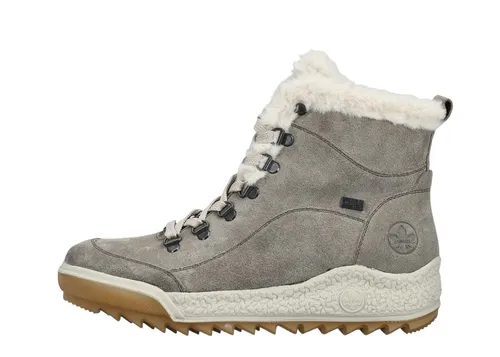 Rieker Winterschuhe Y4713-45 - Schnürstiefel mit Innenfutter - Wanderschuhe für Damen, steingrau aus Rauleder, ideal gegen Kälte mit schockabsorbierender Sohle und bequemem An- und Ausziehen durch Schnürung und Reißverschluss.
