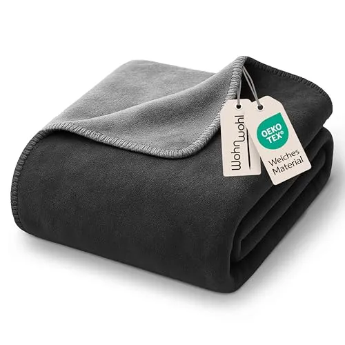WOHNWOHL® Kuscheldecke (150x200cm) • Weiche Tagesdecke • Sofadecke • Wohndecke • Schlafdecke • Oeko-Tex zertifizierte Baumwolldecke • Samtig weiche Decke • Farbe: Dunkelgrau/Hellgrau