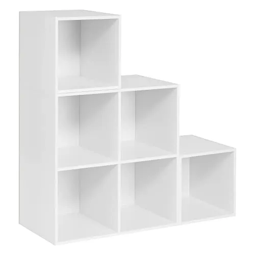 WOLTU Weißes Regal für Bücher und Spielzeug - Bücherregal mit 6 Fächern, flexibler Stauraum und stilvolles Design in heller Eiche, ideal für Wohnzimmer, Schlafzimmer oder Büro.