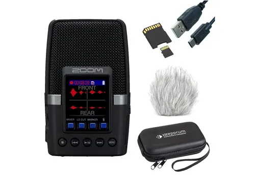 Zoom Audio-Recorder H2essential mit Zubehör-Set - Digitales Aufnahmegerät für Podcasts, Musik und Livestreams. Im Vorteils-Set enthalten: Windschutz, Kabel und Tasche. Kompakt und vielseitig einsetzbar.