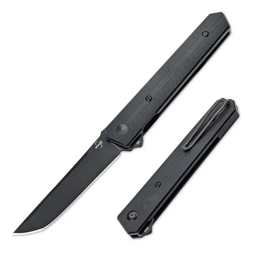 BÖKER PLUS® Kwaiken American Tanto - Flipper Messer mit D2 Tanto Klinge - Profi Gentleman Folder schwarz mit Clip - Einhand Taschenmesser mit G10 Griff - taktisches 1 Hand EDC Klappmesser mit Etui