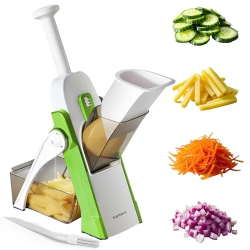 SupMakin Gemüseschneider, Once for All Verstellbar Gemüsehobel Genius Mandoline Vegetable Slicer Kartoffelschneider Zwiebelschneider Grün