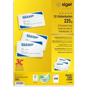SIGEL Visitenkarten LP799 satiniert weiß 225 g/qm - Hochwertige Visitenkarten in hochweiß, 85 mm breit, ideal für professionelle Auftritte, hergestellt in Deutschland.