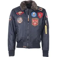 Top Gun Machine Textiljacke - Dunkelblau - S - Funktionsjacke mit einzigartigem Top Gun Stil, gut gefüttert und ideal für die kalte Jahreszeit. Ausgestattet mit Ärmeltasche, Stickereien und abnehmbarem Kunstfellkragen.