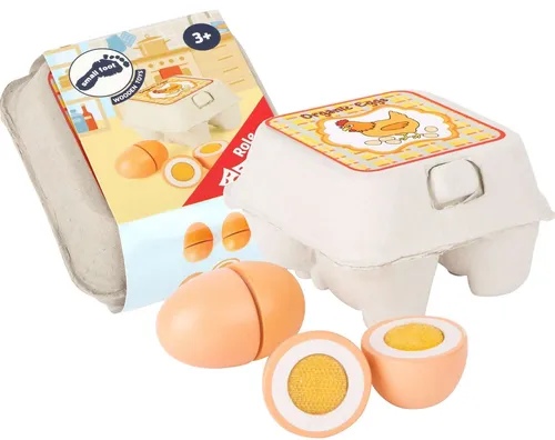 Small Foot Holz-Eier mit Klettverbindung - Originalgetreue Eierpappe, robustes Holz, ideales Zubehör für Kaufmannsläden und Rollenspiele