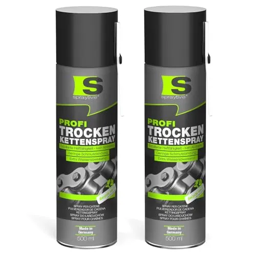 Spraytive 2 x 500ml Profi Trockenkettenspray – Kettenspray mit PTFE, Kettenfett für Fahrrad, Motorrad, Maschinen & Zahnräder – haftstark – kein Abschleudern – Allwetterschutz - Made in Germany