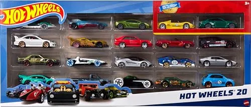 Hot Wheels Mattel H7045, 20-er Pack Geschenkset für Auto-Fans - Große Sammlung mit 20 Die-Cast-Fahrzeugen im Maßstab 1:64. Enthält Rennwagen, klassische Modelle und Spezialfahrzeuge. Ideal für Sammler und als Geschenk.