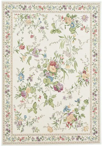 THEKO Teppich Flomi Sagrini - Rechteckig in Pastellfarben - Rechteckiger Teppich (140x200 cm) mit floralem Design, aus strapazierfähiger Baumwolle und Kunstfaser, ideal für Fußbodenheizung und pflegeleicht.