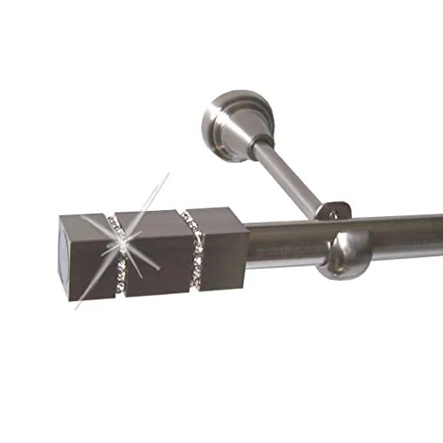 BASIT Gardinenstange mit Wandhalterung 160 cm lang Edelstahl Look im Set I 1-läufige Gardinenstange Wandmontage Ø16mm I In 120-600 cm verfügbar