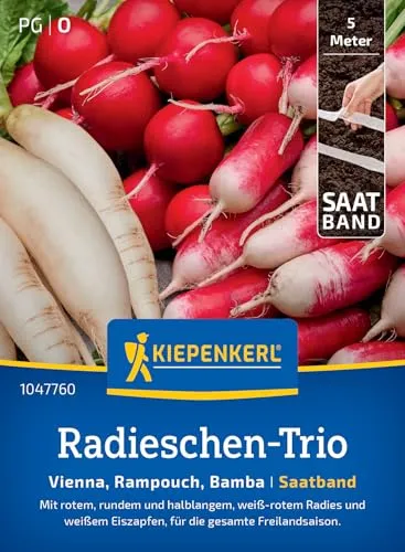 Kiepenkerl Radieschen-Triosamen-Saatband 1047760 - Gemüsesamen für abwechslungsreiche Geschmackserlebnisse, ideal für Anbau im Topf oder Hochbeet, Saatband