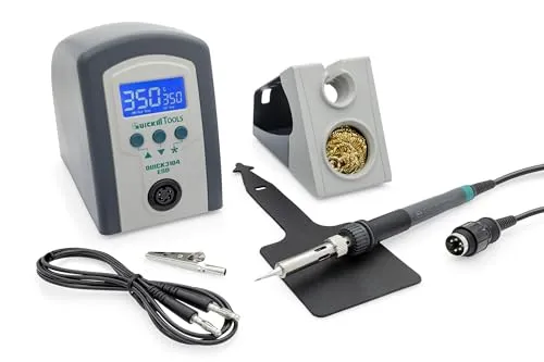 QUICK 3104 Digital Regelbare ESD Lötstation 80 Watt inkl. Lötkolben mit 2 mm Lötspitze und Zubehör - 100°- 450°C kalibrierbar - ESD Schutz