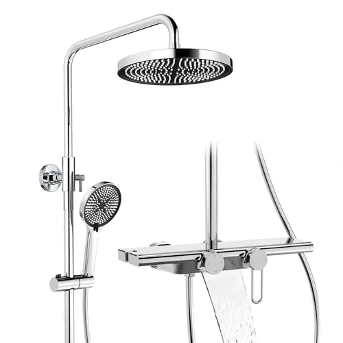 HOMELODY Duschsystem mit Armatur und Glasablage Chrom