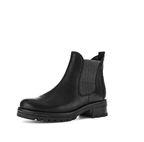 Gabor Damen Chelsea Boots | Frauen Stiefeletten | Wechselfußbett | Moderate Mehrweite (G) | Schlupfstiefel | warm | schwarz (Mel.) | 37 EU - 4 UK