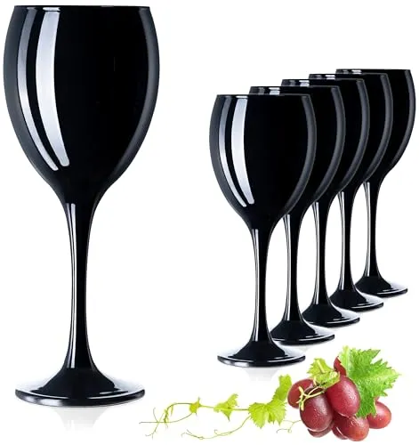 PLATINUX Schwarze Weingläser aus Glas Wasserglas Set 6 Teilig max. 320ml Getränkeglas Weißweingläser Trinkglas
