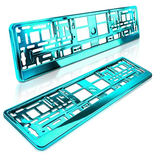 schildEVO 2 Kennzeichenhalter | TÜRKIS Metallic Hochglanz | BLAU - GRÜN Chrom Look | Nummernschildhalter | Kennzeichen-Halterung | DHL-Versand