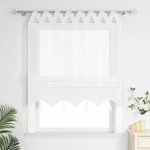 Delien Raffrollo mit V Schlaufen – Leinenoptik Raffgardine 60x140cm