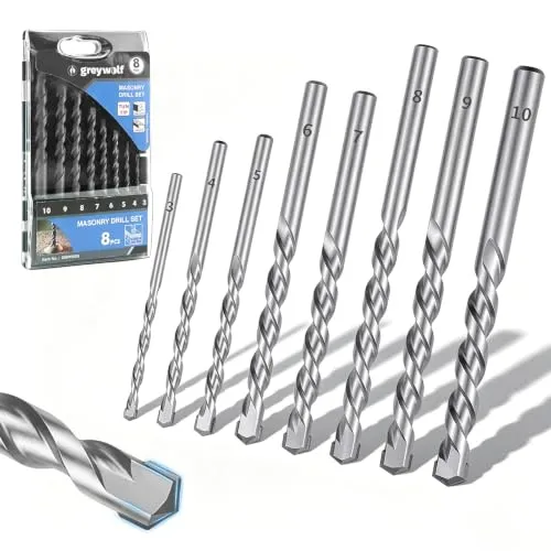 Greywolf Betonbohrer-Set, Steinbohrer-Set, schlagfeste Sechskantschaftbohrer, industrielle Hartmetallbohrer für Glas/Ziegel/Kunststoff/Zement/Fliesen (3/4/5/6/7/8/9/10 mm), 8-teilig