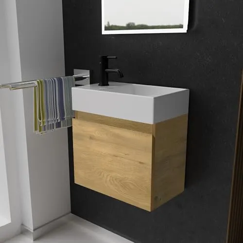 Alpenberger Gäste WC Waschbecken mit Unterschrank 45 cm - Komplettprogramme für Badezimmer - Platzsparendes, modernes Design mit vormontierter Lieferung und Soft-Close-Tür für ein sanftes Schließen.