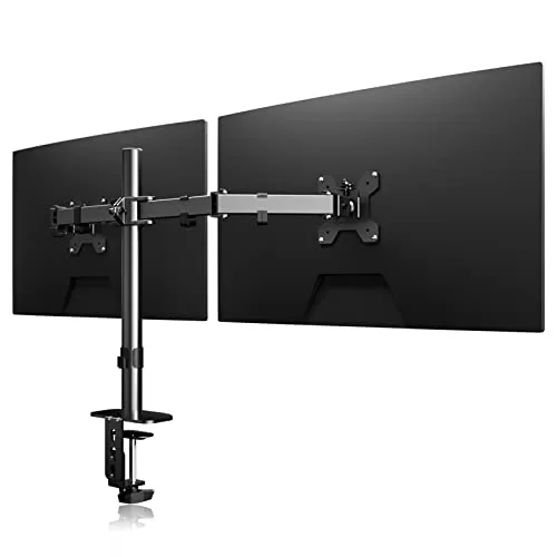 suptek Monitor Halterung 2 Monitore, für 13-27 Zoll LED/LCD Bildschirm, Dual Monitor Halterung Monitorarm Monitorständer Höhenverstellbar Neigbar Schwenkbar Drehungbar VESA 75/100mm 10 kg pro Arm