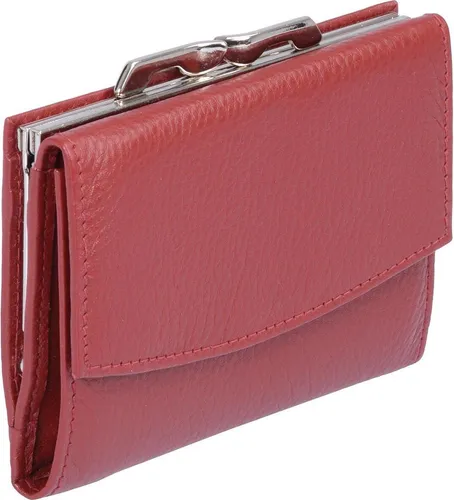 Dunkelrote Leder-Knipsbörse, eckig - Elegantes Portemonnaie mit 3 Kreditkartenfächern und Ausweissichtfach, ideal für eine stilvolle Aufbewahrung von Karten und Bargeld.