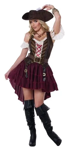 California Costumes Sexy Swashbuckler Captain Kostüm XXL - Kostüm-Outfits für Erwachsene mit Oberteil, Rock und Hut, ideal für Karneval oder Mottopartys. Das elegante Design mit Schnürung und gerüschten Ärmeln sorgt für einen verführerischen Look!