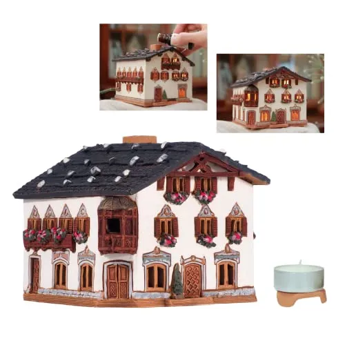 Midene Keramik Aroma Lichthaus, Teellichthalter, Handarbeit, Künstlerisches Nachbildung Altes Haus in Garmisch Partenkirchen, Deutschland, B265AR