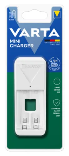 VARTA Mini Charger - Ladegerät für 2 AA/AAA Akkus, inkl. 2x 2100 mAh Akkus, sicher und schnell in nur 4,5 Stunden aufgeladen