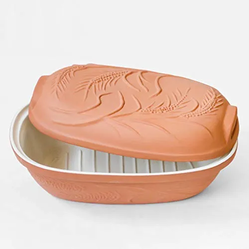 MS-Steinzeug Brotbackform TerraStone Brottopf - Brotbackform aus natürlichem Terra Stone, ideal für gesundes Backen und Aufbewahren, mit leicht zu reinigender Innenglasur und Deckel.